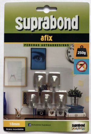 Perchas autoadhesivas rectangulares de acero inoxidable - 18 mm - 5 unidades