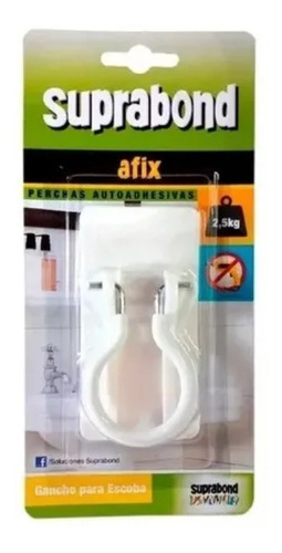 Gancho autoadhesivo sujeta escobas aro blanco