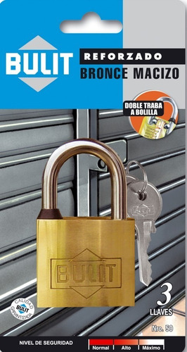 Candado reforzado de bronce doble traba - 50 mm - 3 llaves